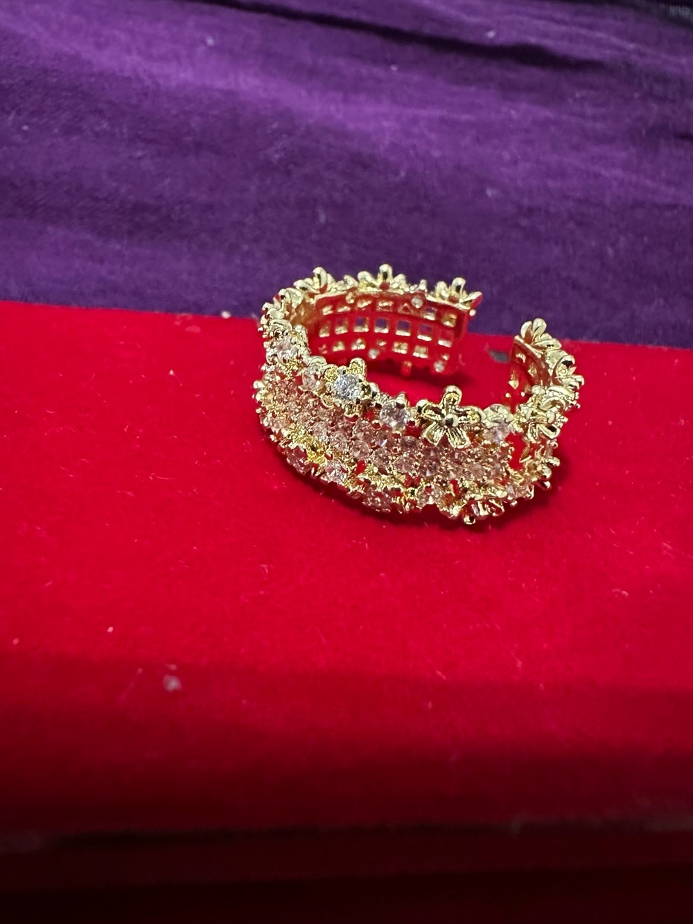 Gold tone Floral Crystal Cuff Ring - Women's Jewelry